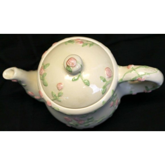 Floral Pink Teapot Tart Warmer Tealight Candle Holder Rose Romantic Cottage Whit - Picture 10 of 10